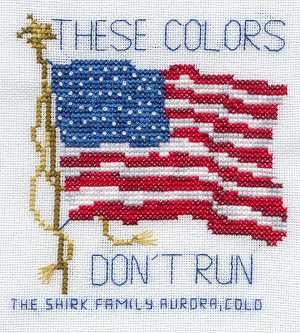 Cross-stitched memorial square by Rachel Shirk