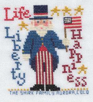 Cross-stitched memorial square by Rachel Shirk