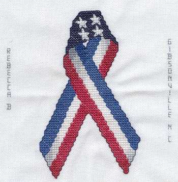 Cross-stitched memorial square by Rebecca Breaux