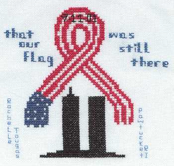 Cross-stitched memorial square by Rochelle Tougas