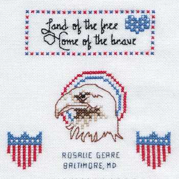 Cross-stitched memorial square by Rosalie Geare