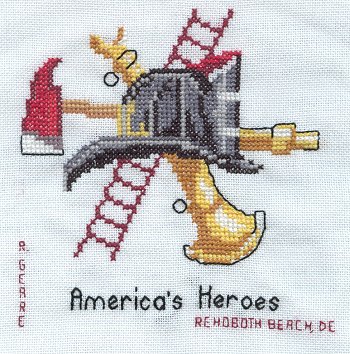Cross-stitched memorial square by Rosalie Geare