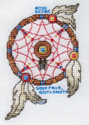 Cross-stitched memorial square by Rose Beebe