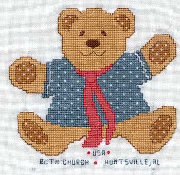 Cross-stitched memorial square by Ruth Church