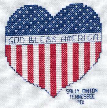 Cross-stitched memorial square by Sally Minton