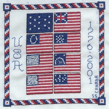 Cross-stitched memorial square by Sally Swaine