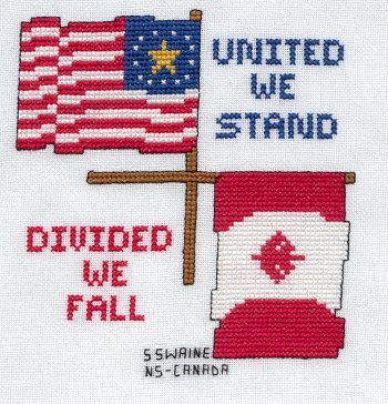 Cross-stitched memorial square by Sally Swaine