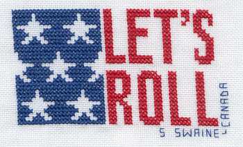 Cross-stitched memorial square by Sally Swaine
