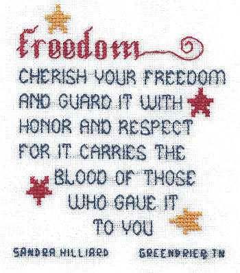 Cross-stitched memorial square by Sandra Hilliard
