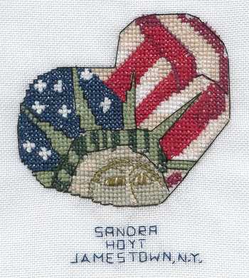 Cross-stitched memorial square by Sandra Hoyt
