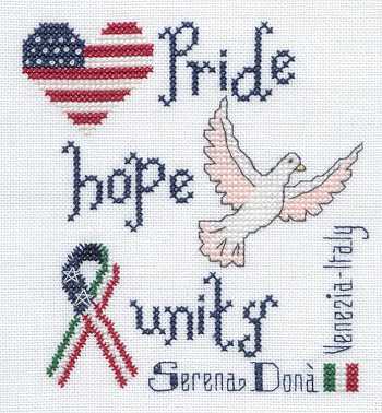 Cross-stitched memorial square by Serena Dona