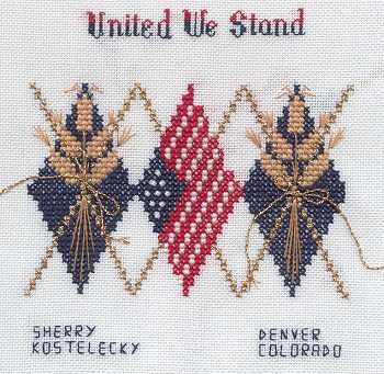 Cross-stitched memorial square by Sherry Kostelecky