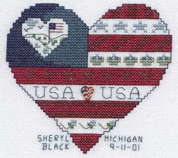 Cross-stitched memorial square by Sheryl Black