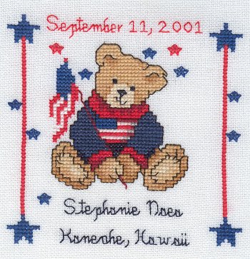 Cross-stitched memorial square by Stephanie Naea