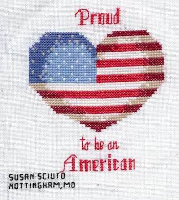 Cross-stitched memorial square by Susan Sciuto