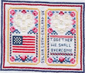 Cross-stitched memorial square by Sylvia Lyth