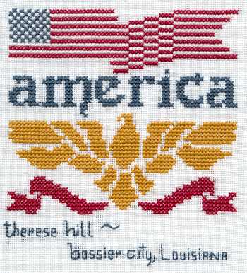 Cross-stitched memorial square by Therese Hill