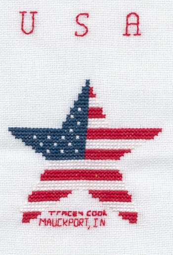Cross-stitched memorial square by Tracey Cook