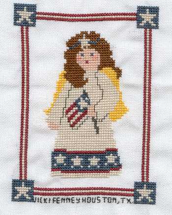 Cross-stitched memorial square by Vicki Fenney