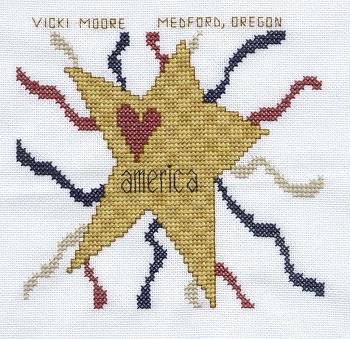 Cross-stitched memorial square by Vicki Moore