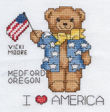 Cross-stitched memorial square by Vicki Moore