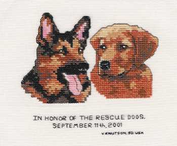 Cross-stitched memorial square by Virginia Knutson