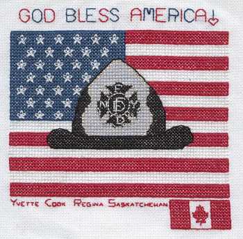 Cross-stitched memorial square by Yvette Cook