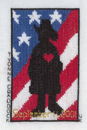 Cross-stitched memorial square by Yvonne Craddock